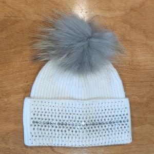 Rabbit fur pom pom beanie hat sequins